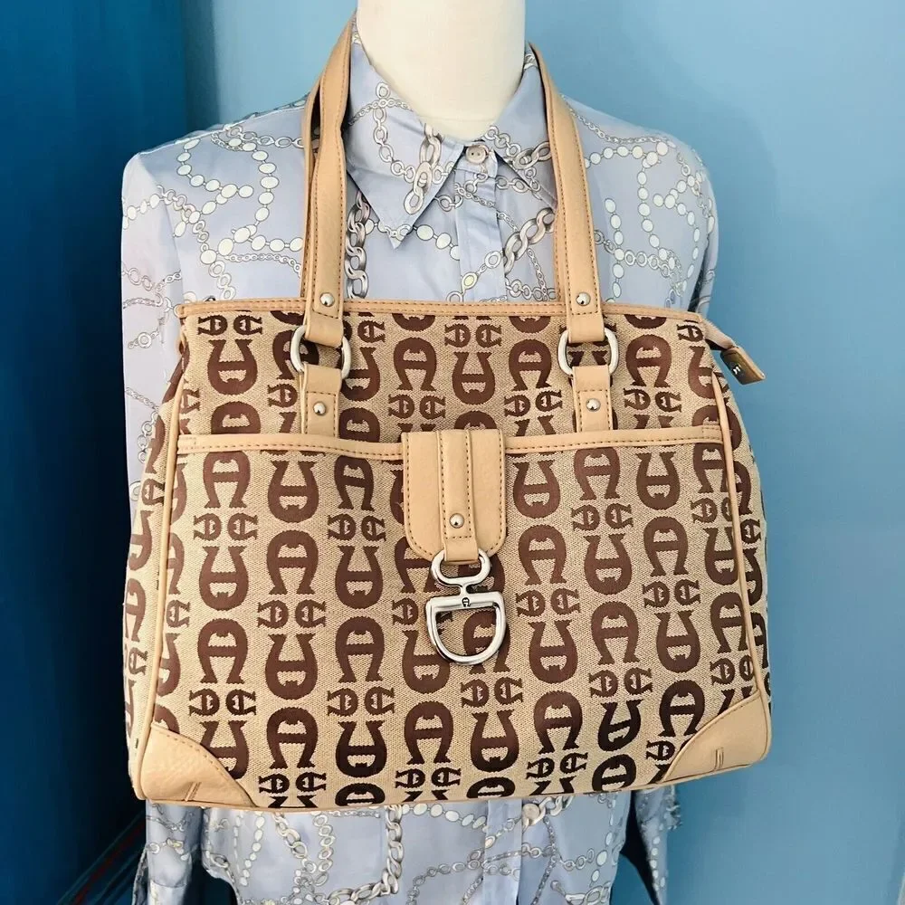 Vintage Etienne Aigner Logo Collection Tan Brown Handbag Shoulder Bag Purse